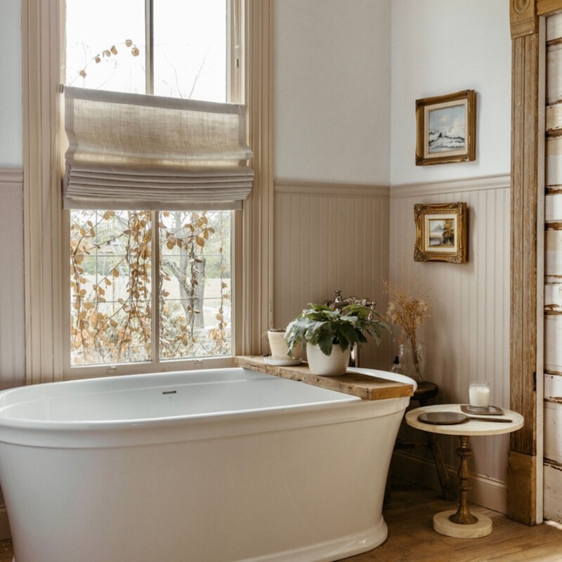 Farmhouse-style bathroom.