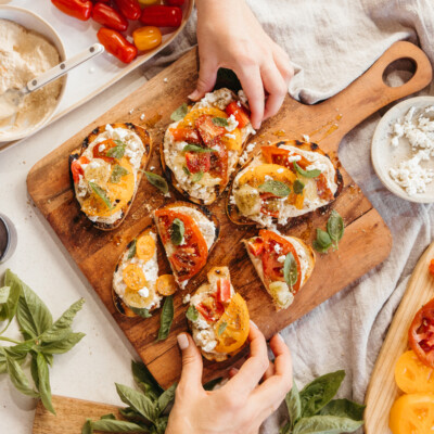 Hummus Toast with Tomatoes, Feta, & Za'atar