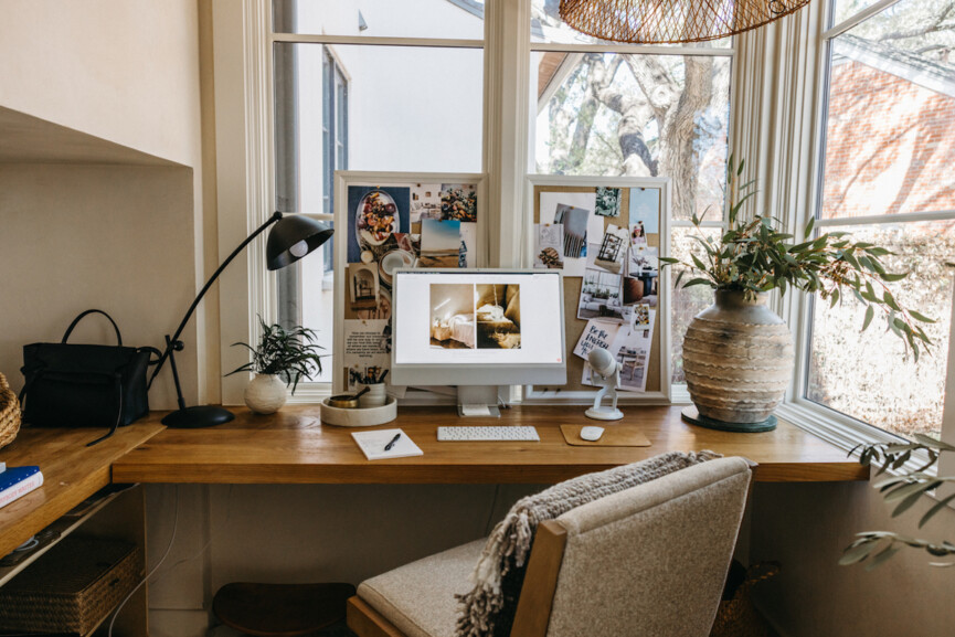 Neutral, minimalist office.